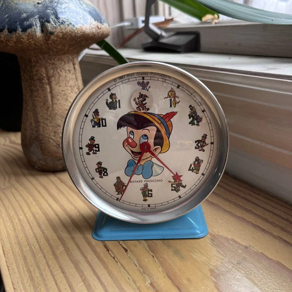Vintage Walt Disney Bayard France Mechanical Alarm Clock Pinocchio Blue - Picture 1 of 5